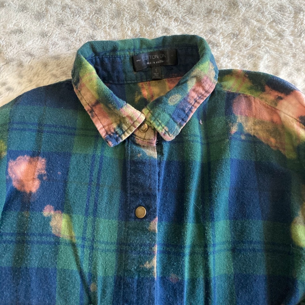 Custom Bleach Tie Dye Plaid Flannel Shirt - Picture 3 of 4